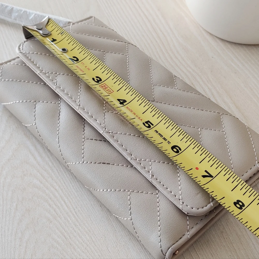 Bebe Women's Sand Beige Faux Leather Trifold Wristlet/Wallet